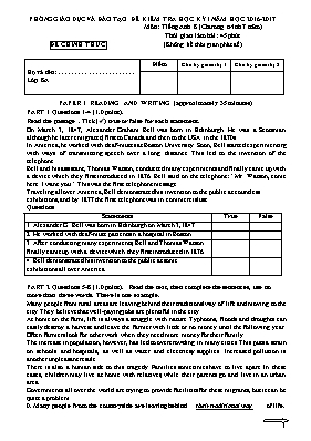 Đề thi học kì I Tiếng anh lớp 8 (Có đáp án) - Năm học 2016-2017